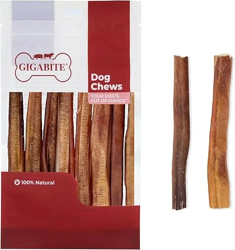 GigaBite Single Ingredient All Natural Free Range Bully Treats and Chews - Bully Sticks/Bladder Sticks/Beef Esophagus by Best Pet Supplies - Bully Sticks (Half-cut 6