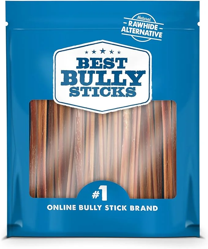 Best Bully Sticks 6 Inch Thin Bully Sticks - 24 Count (Pack of 1) - Natural, Easily Digestible, 100% Grass-Fed, Grain and Rawhide Free