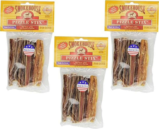 (3 Pack) Smoke House Beef Pizzle Treat for Dogs, 4-Inch - 18 Pizzle Sticks Total