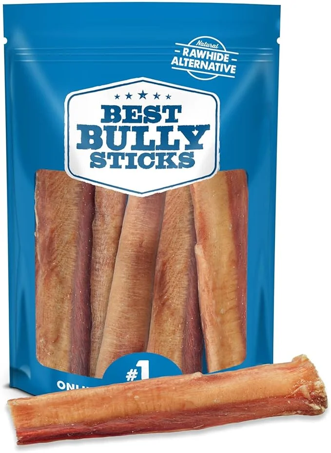 Best Bully Sticks Thick 6 Inch Bully Sticks for Dogs - 5 Count (Pack of 1) - Natural, Grass-Fed Beef, Single Ingredient, Grain and Rawhide Free - Large Breeds