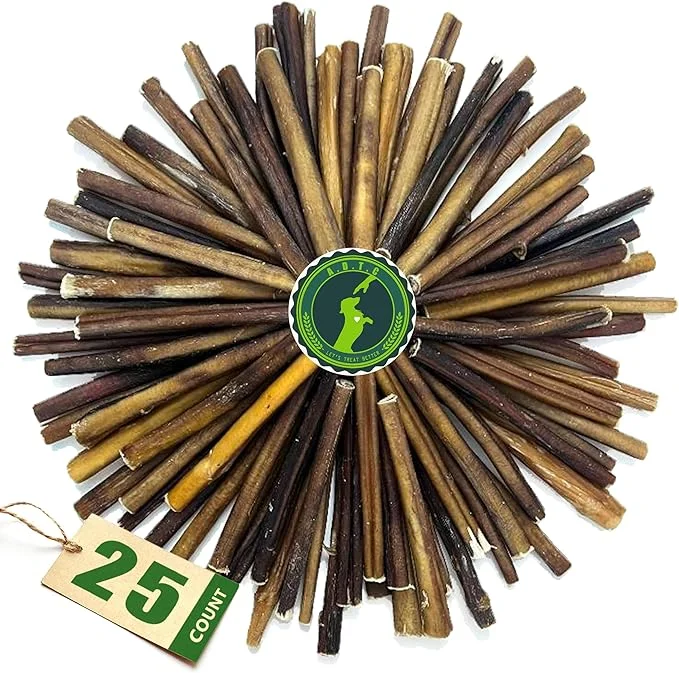 Bully Sticks for Dogs | Natural Long Lasting Pizzle Sticks | Single Ingredient Beef Pizzle | Dog Treats for Aggressive Chewers | 6-Inch Standard Thickness (Pack of 25)