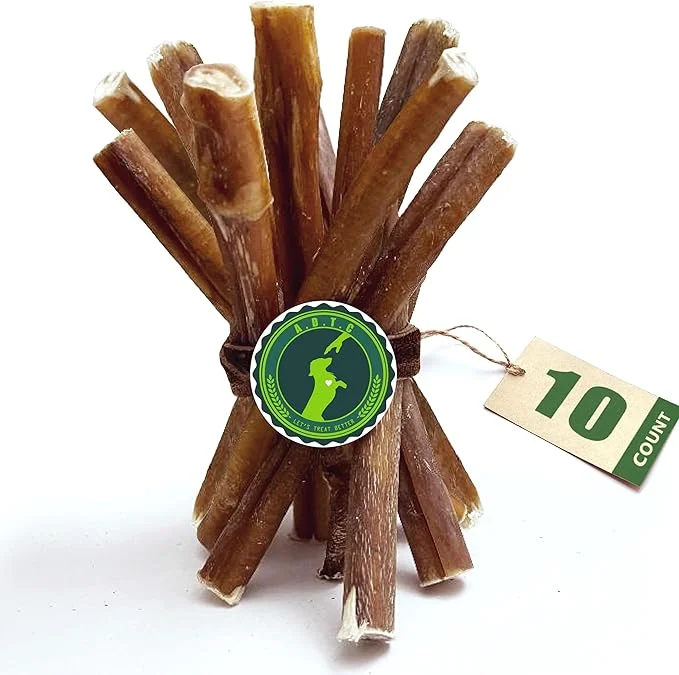 Bully Sticks for Dogs | Natural Long Lasting Pizzle Sticks | Single Ingredient Beef Pizzle | Dog Treats for Aggressive Chewers | 6-Inch Standard Thickness (Pack of 10)