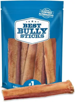 Best Bully Sticks Thick 6 Inch Bully Sticks for Dogs - 5 Count (Pack of 1) - Natural, Grass-Fed Beef, Single Ingredient, Grain and Rawhide Free - Large Breeds